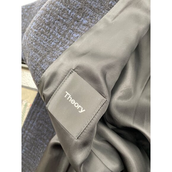 Theory Boucle Plaid Suffolk Coat Wool Blend Blue Black Mens Medium Winter Luxury - Picture 5 of 8